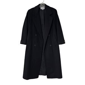 Charles Klein Wool Coat Mid Length size 2P Black Made in Poland Classic Double